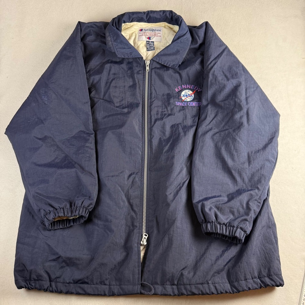 Vintage Champion Kennedy Space Center NASA Windbreaker Jacket Navy Blue XL